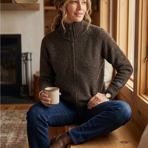 Pendleton Women’s Heathered Chocolate Brown 100% Wool Full Zip Sweater Jacket L